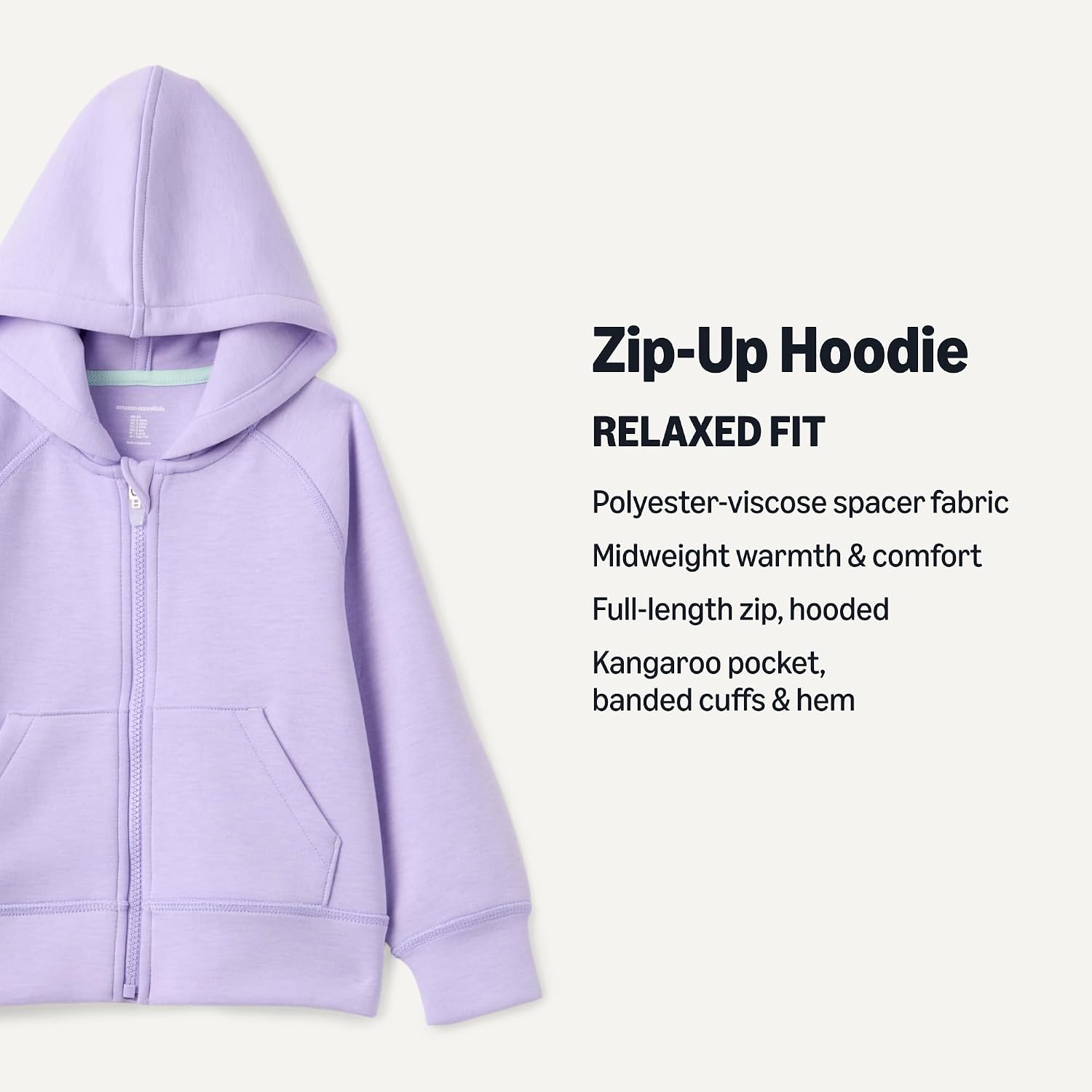 Detalle de Amazon Essentials Girls' Active Sweat Relaxed-Fit Full Zip Hoodie
