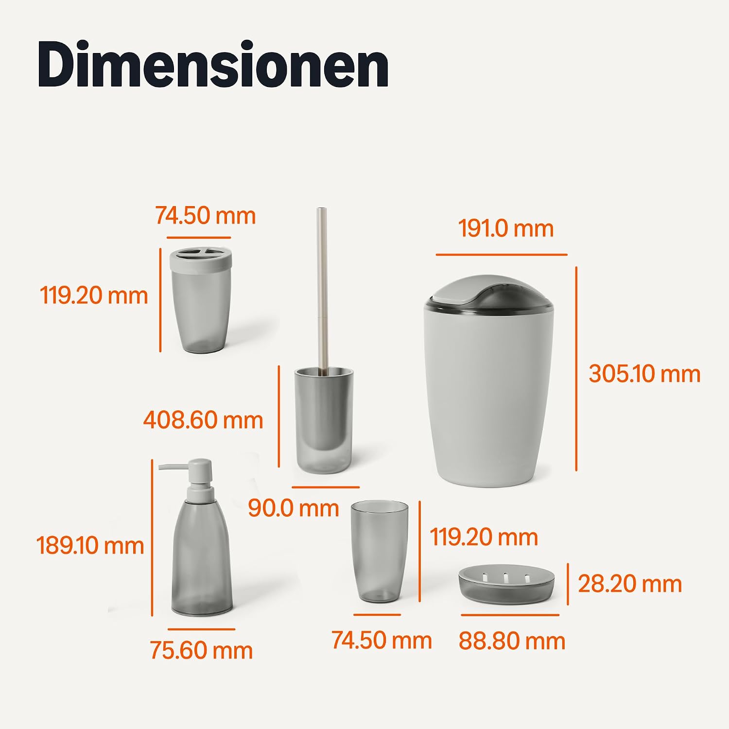 Thumbnail 4 de Amazon Basics Badezimmerzubehör-Set: Zahnbürstenhalter, Seifenspender, Seifenschale, Becher, Mülleimer, Toilettenbürste