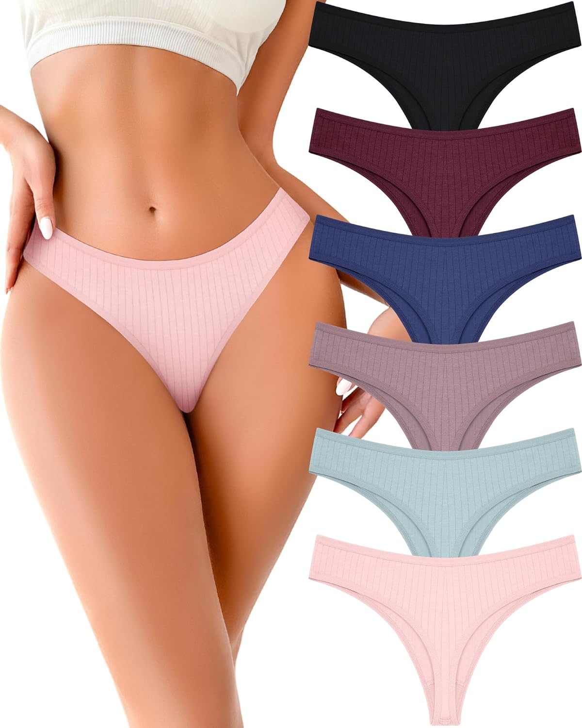 Detalle de FINETOO Cotton Thongs for Women – Soft Low Rise 6-Pack, 95% Cotton