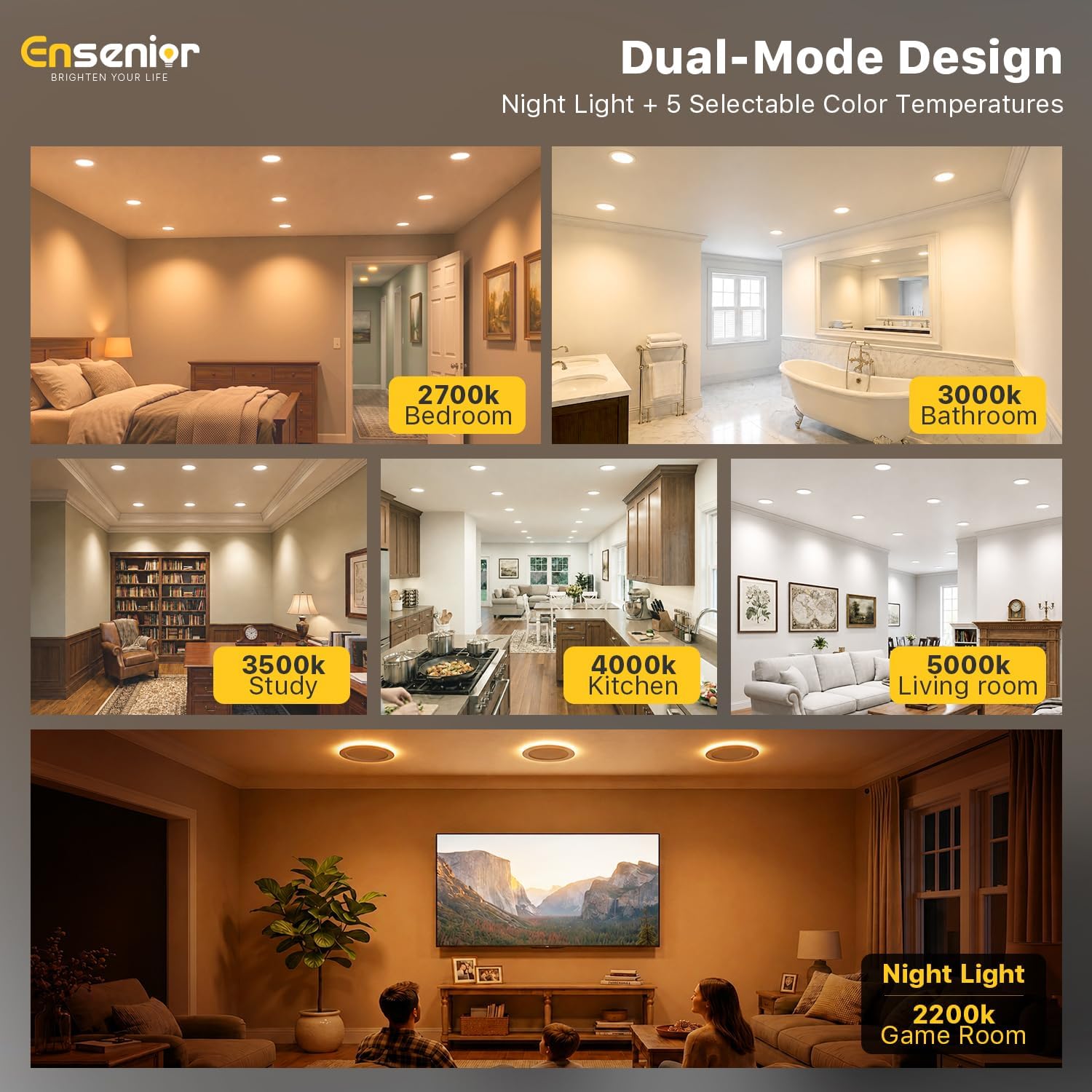 Detalle de Ensenior 6-Pack 6-Inch LED Recessed Lights with 5CCT and Night Light