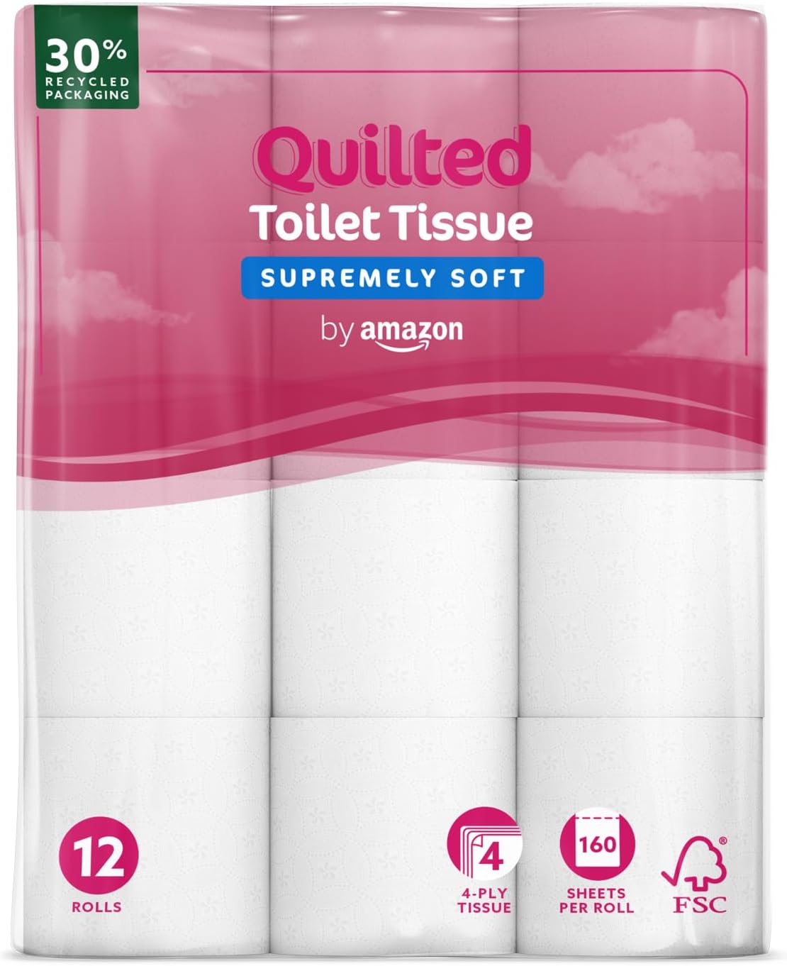 Thumbnail 1 de By Amazon Papier Toilette 4 Épaisseurs Matelassé – Douceur Suprême, 48 Rouleaux (4 Paquets de 12), 160 Feuilles par Rouleau