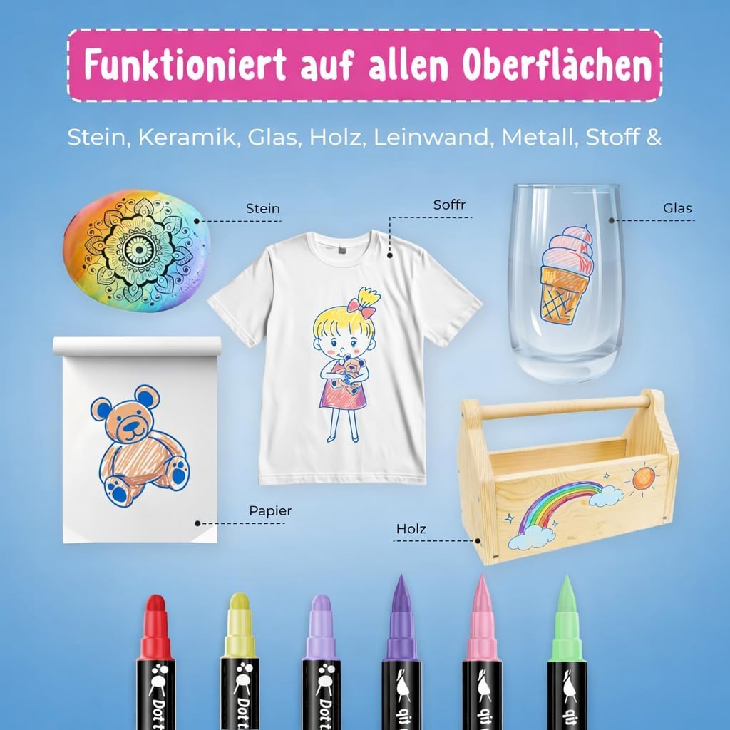 Detalle de Desire Deluxe Acrylstifte (26, doppelseitig, mehrfarbig) zum Bemalen von Steinen, Keramik, Glas, Holz & Leinwand