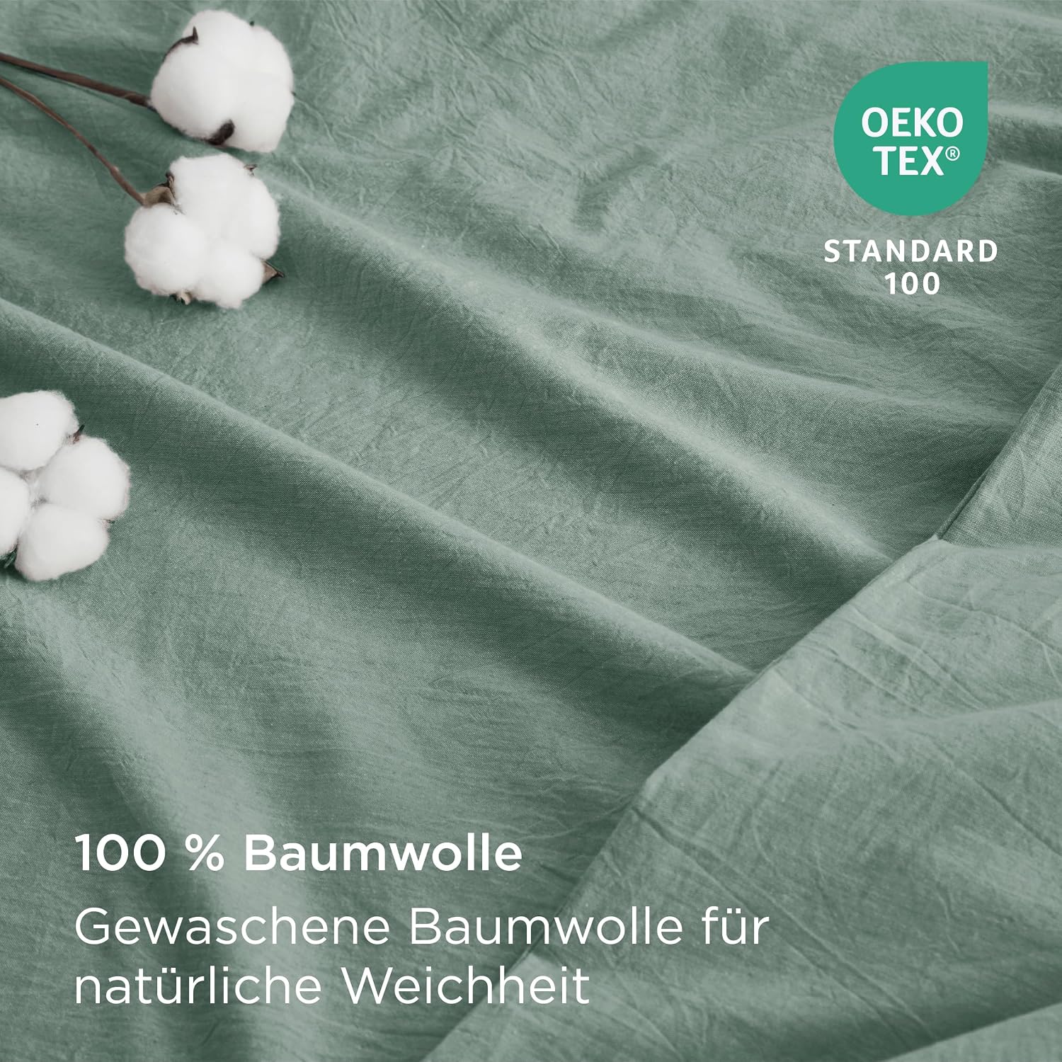 Thumbnail 2 de BEDSURE Bettwäsche 200x200 Baumwolle 3-teilig Salbeigrün (mit Reißverschluss) – Bettbezug & 2 Kissenbezüge 80x80
