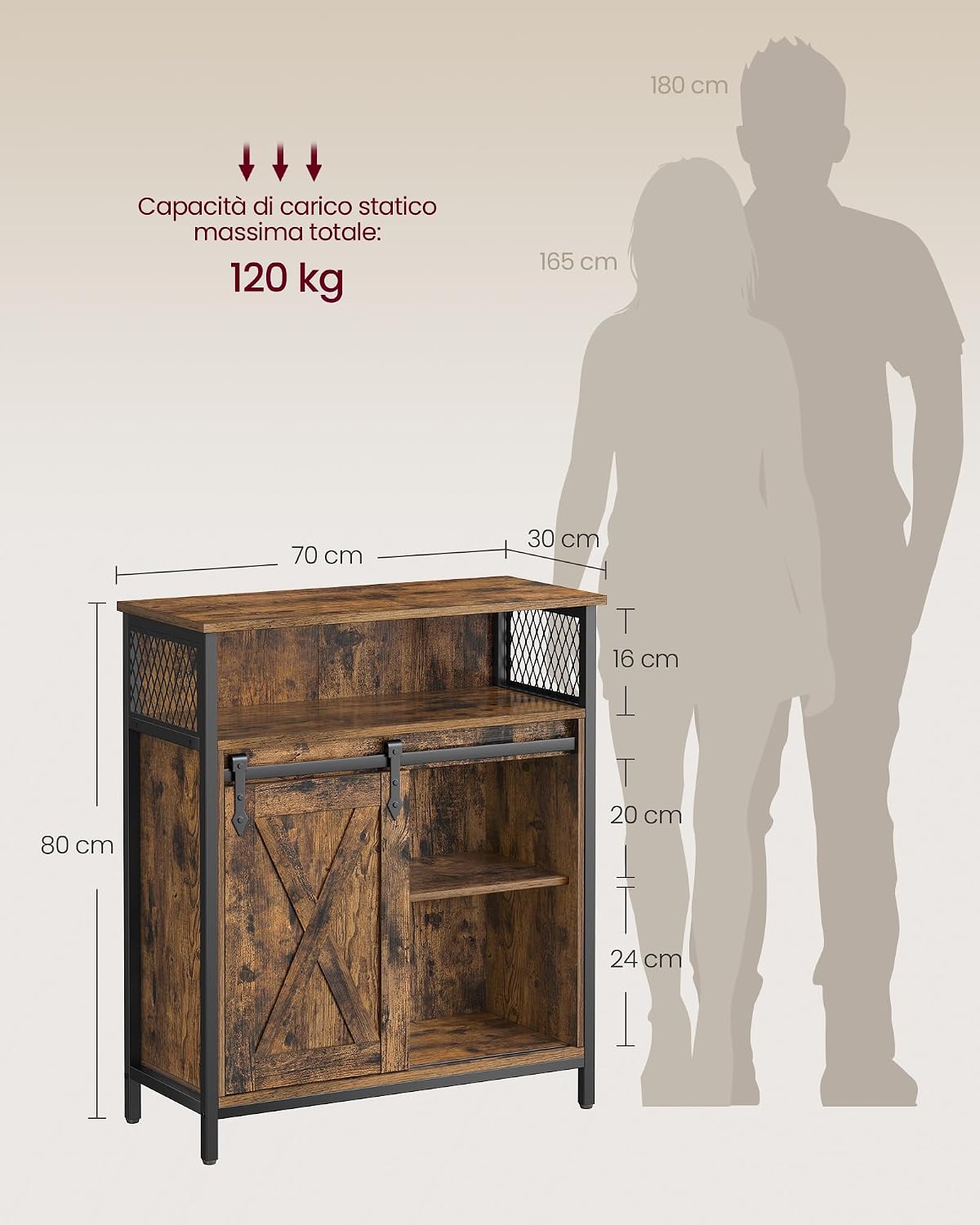 Thumbnail 2 de VASAGLE Credenza Daxton: Mobile da Cucina con anta scorrevole, 30 x 70 x 80 cm, marrone vintage e nero inchiostro