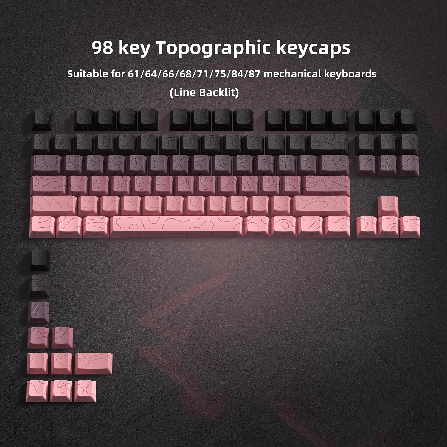Detalle de dagaladoo Pink 134-Key PBT Keycaps, Topographic Side Print, Cherry Profile