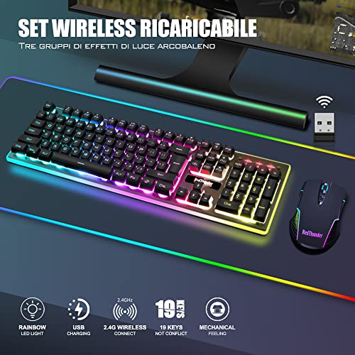 Thumbnail 6 de RedThunder K10: Tastiera e Mouse da Gioco Wireless con Retroilluminazione RGB e Batteria Dura 3800 mAh