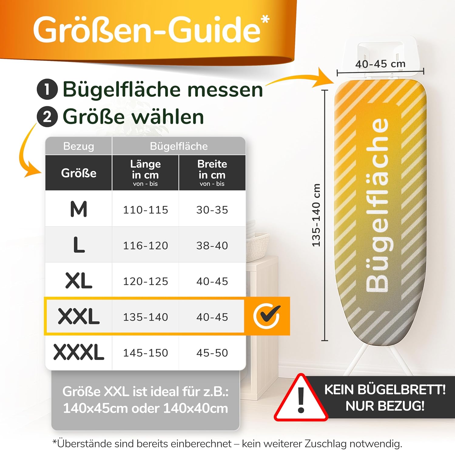Thumbnail 1 de Super Soft Turbo-Bügelbrettbezug 140x40 (Made in Germany) – ÖKOTEX Baumwoll-Polsterung mit Thermoreflexion