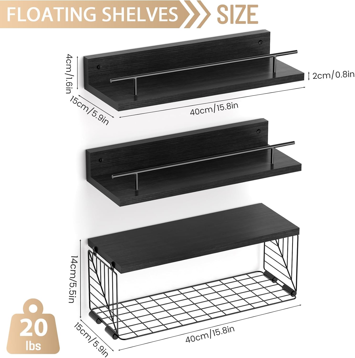 Detalle de KOWSINDE Art deco Bathroom Shelves with Wire Basket and Metal Guardrail