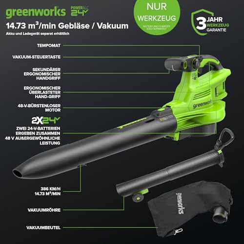 Detalle 2 de Greenworks BL48L01-01 Soplador/aspiradora 48 V, 45 L 🍃
