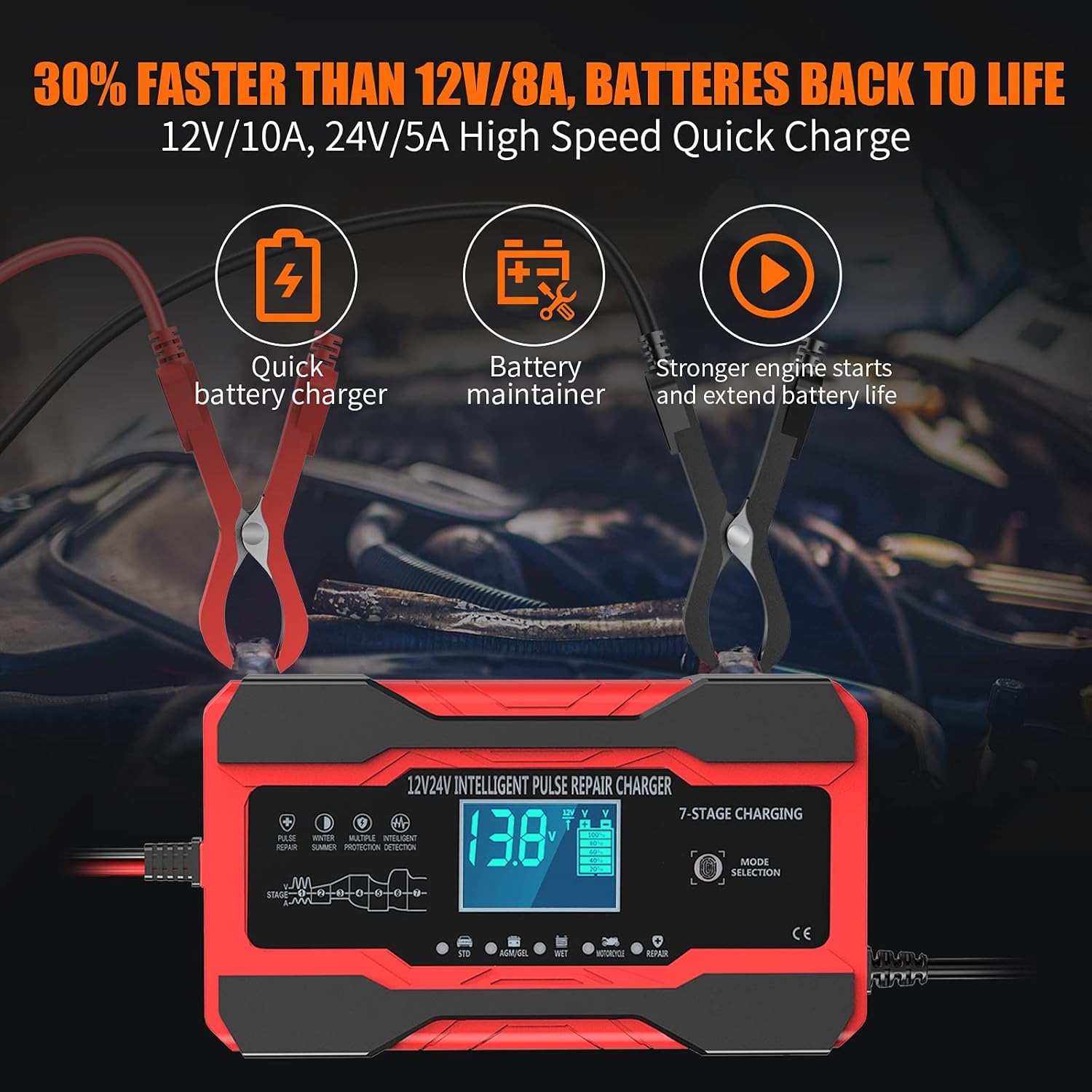 Detalle 2 de YONHAN Battery Charger 10A 12V/24V