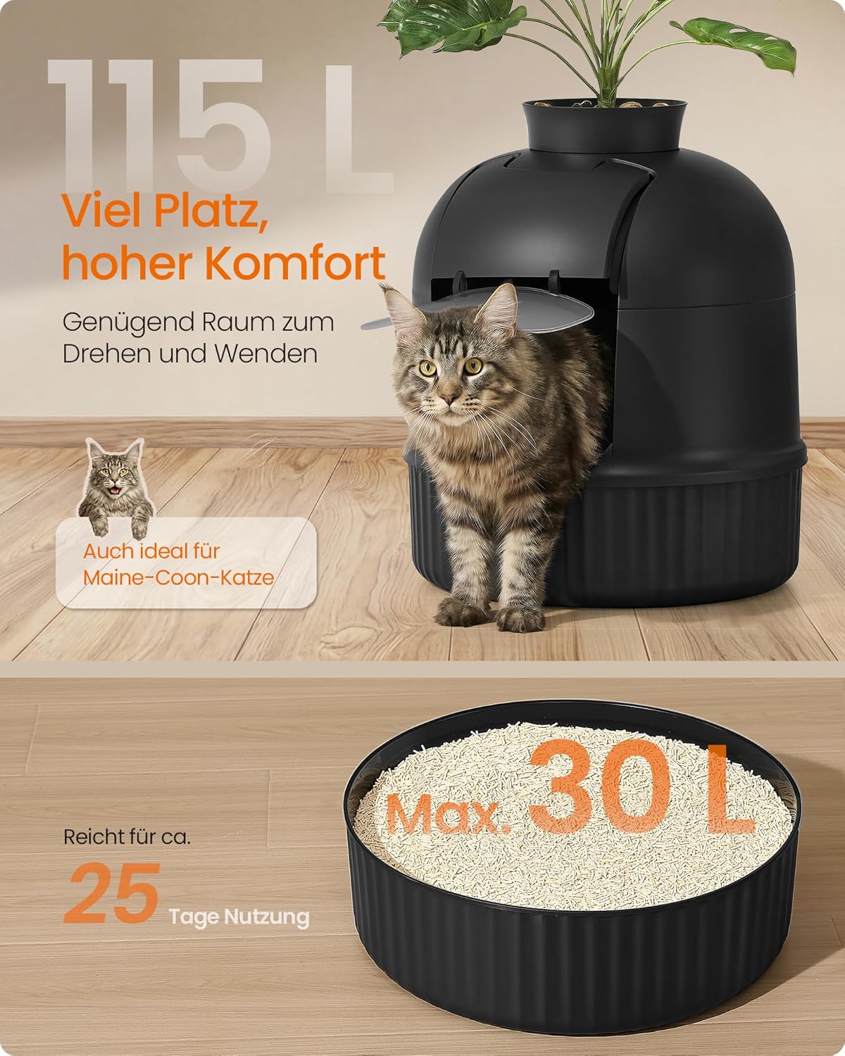 Detalle de Feandrea Katzenklo Blumentopf – versteckte Katzentoilette mit Pflanzendekor, Tür und Geruchskontrolle