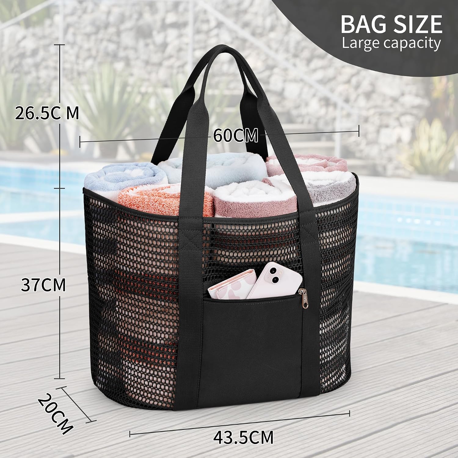 Thumbnail 3 de KALIDI Fancy Forest Foldable Mesh Beach Bag (30L) with Zip Pocket & Multiple Compartments