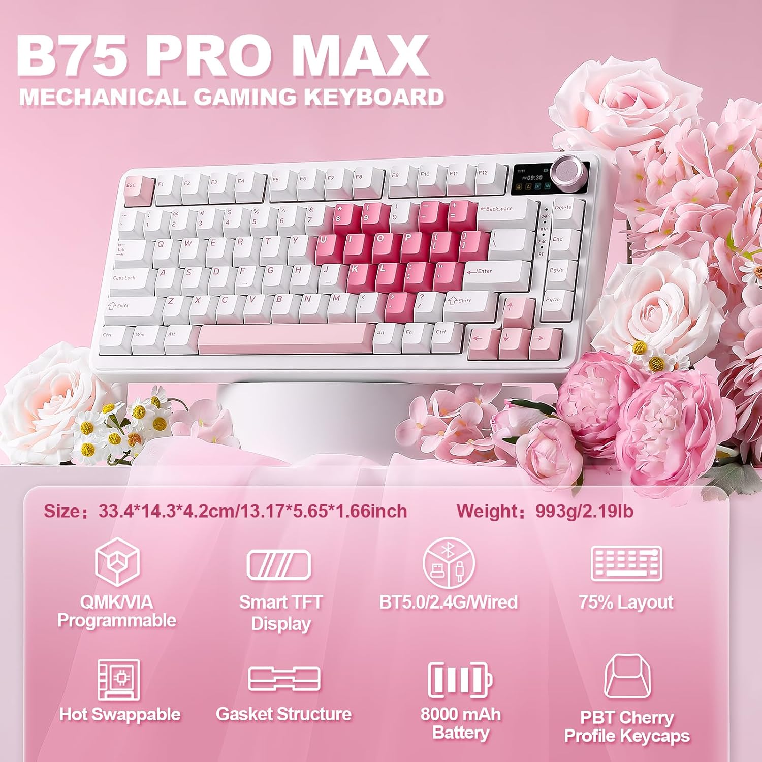 Thumbnail 1 de YUNZII B75 PRO MAX: 75% mechanische Gaming-Tastatur mit Bildschirm, Drehregler und QMK/VIA