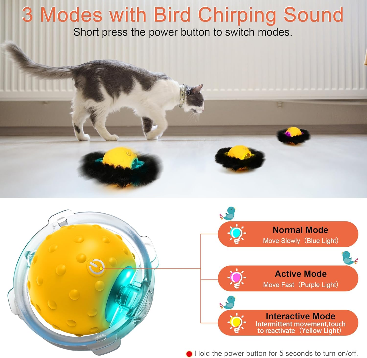 Thumbnail 4 de Iokheira Jouet Chat Interactif automatique à balle rechargeable (silencieux) – Jaune