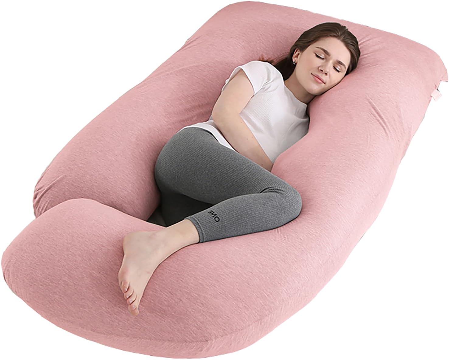 Detalle de Jcickt 59-Inch Full-Body Pregnancy Pillow with Ice Silk Cover, Pink