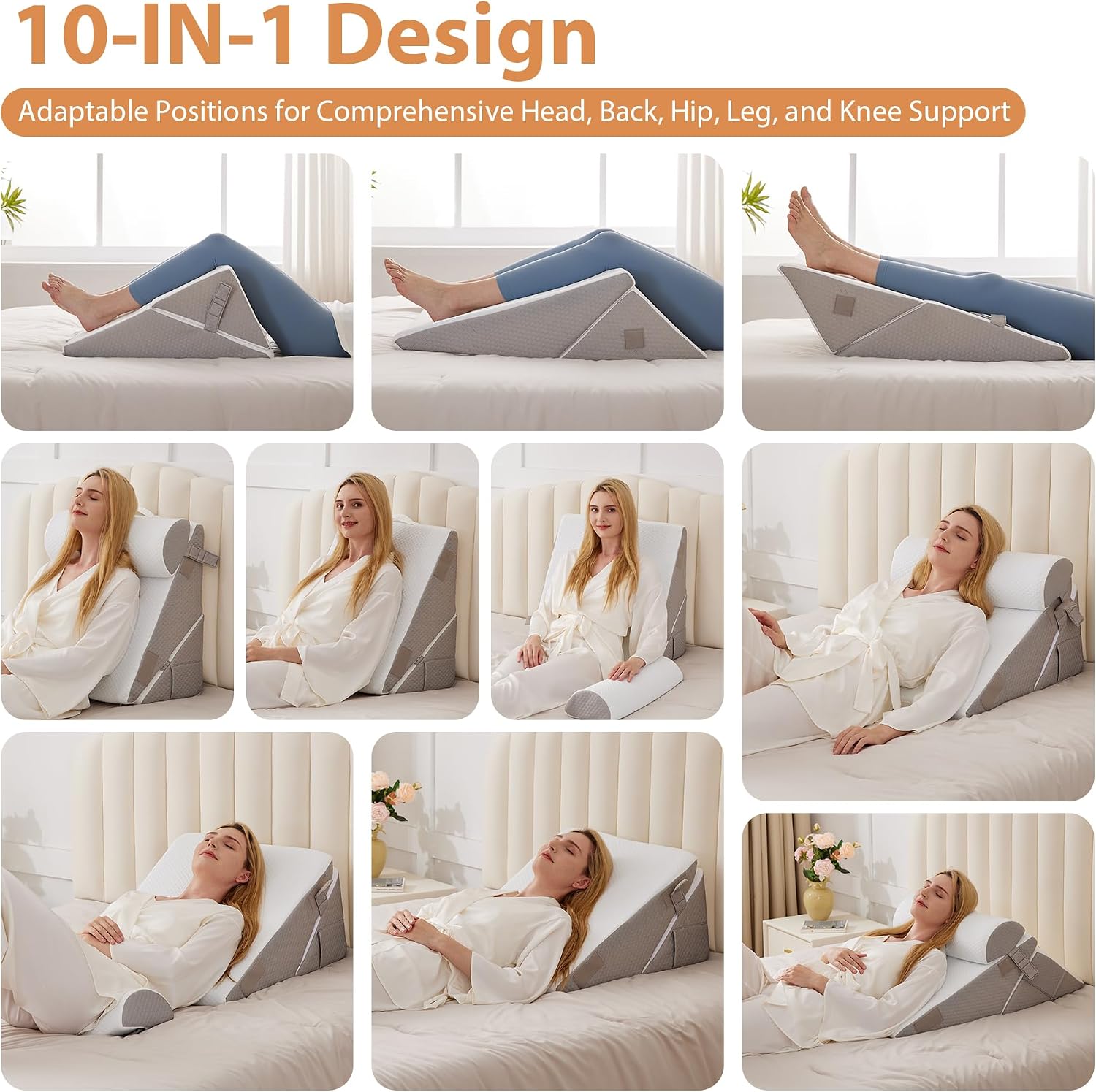Detalle de BIEEZZK Wedge Pillow Set for After Surgery — Adjustable Memory Foam Bed Wedge for Neck, Back, and Acid Reflux