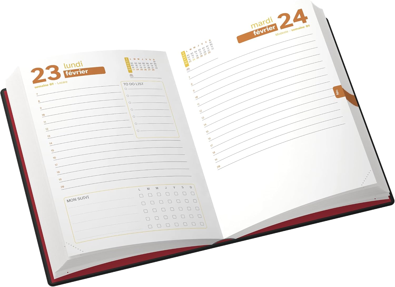 Detalle de L'ETUDIANT ORIGINAL NOIR Agenda Scolaire 2026-2027 – 1 jour par page, format 15x20 cm, couverture moulée