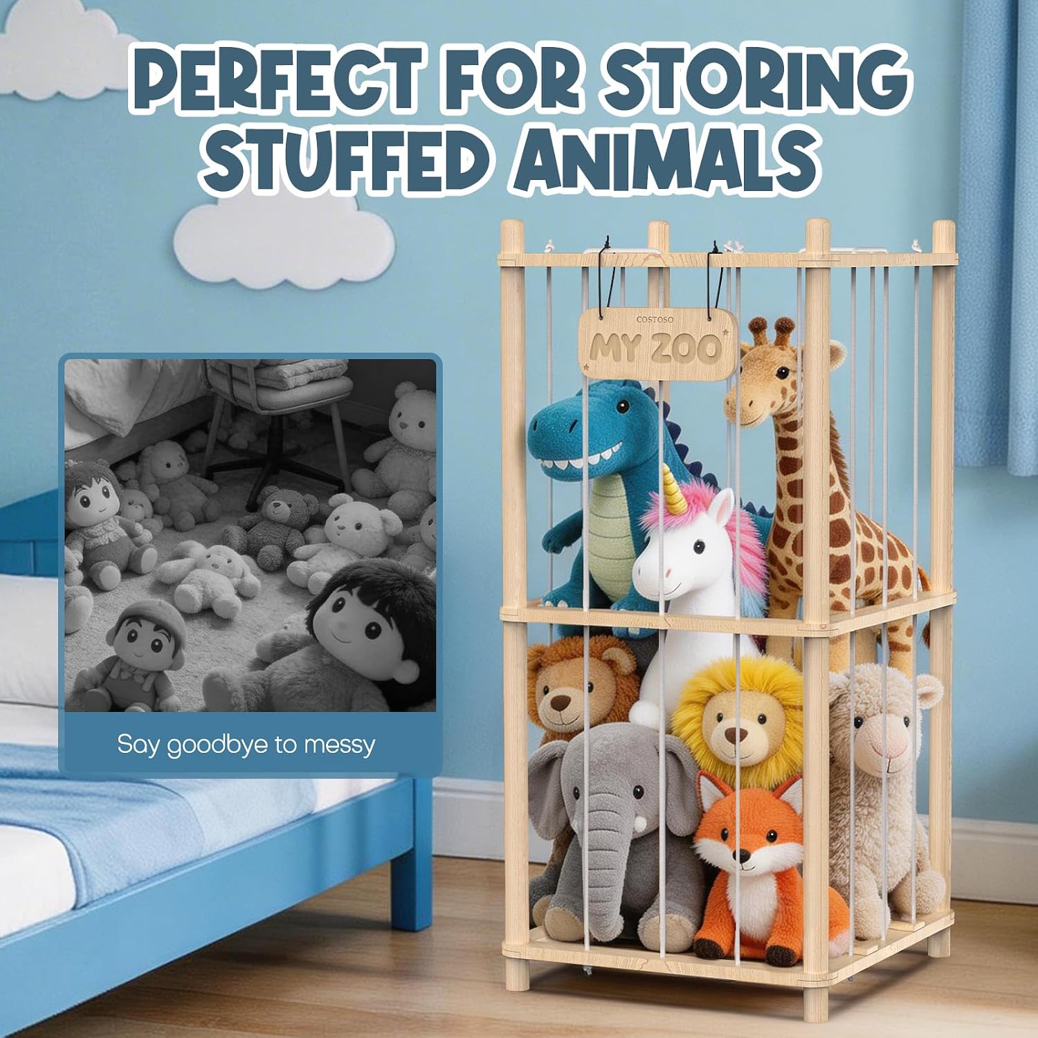 Detalle 2 de FunreemaG SSF3 XJH4 Pine Wood Stuffed Animal Storage Organizer