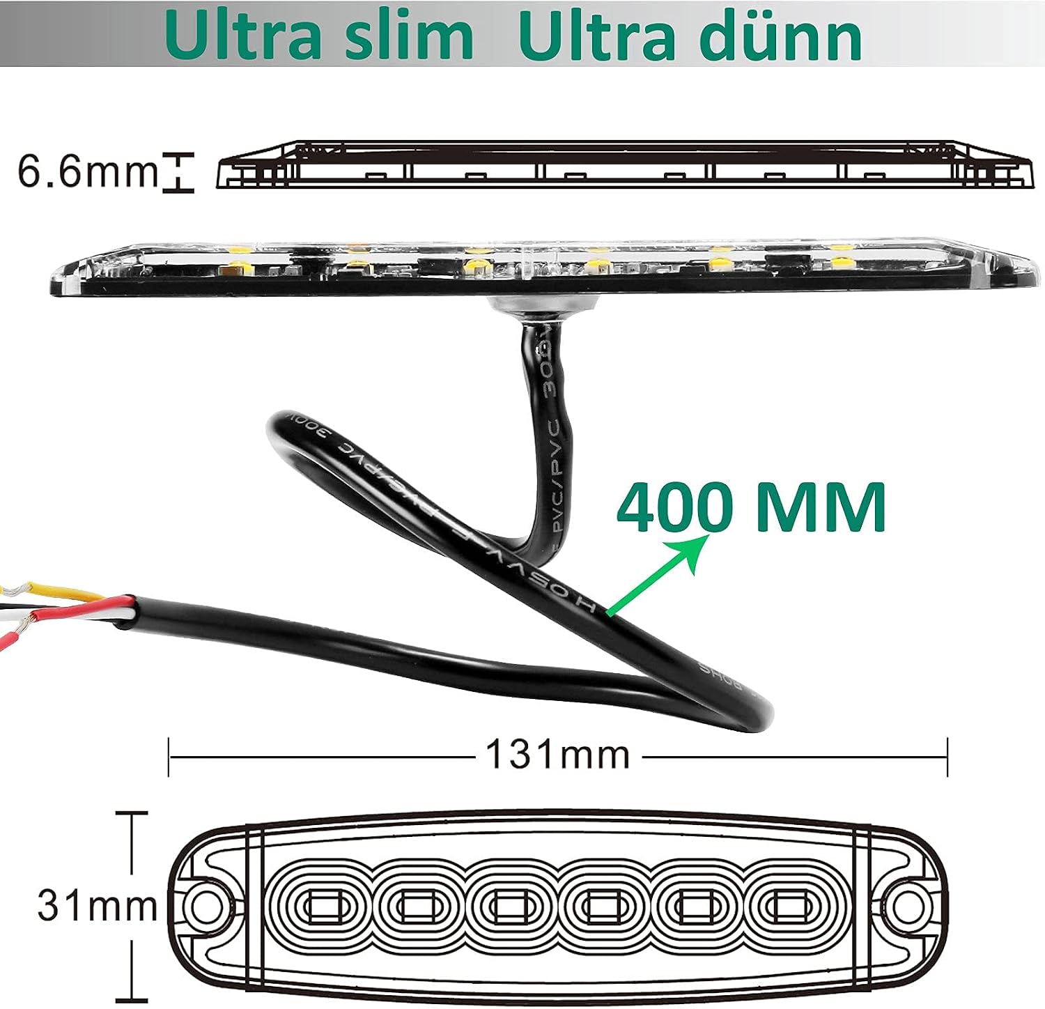 Detalle de AGRISHOP LED Emergency Strobe Lights 12v/24v 20W – Ultra Slim Amber Hazard Bar for Vehicles