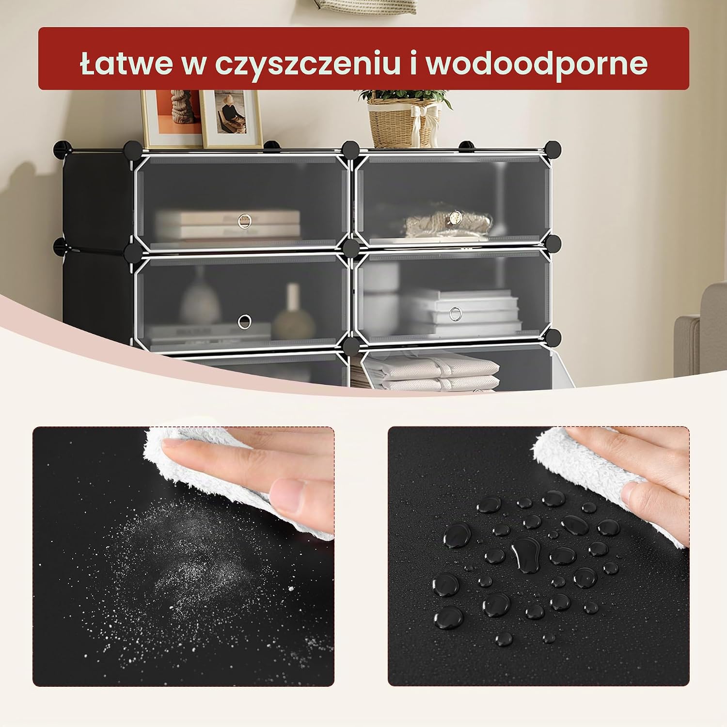 Detalle de WOLTU SR0052sz – czarny regał na buty z drzwiami, 10 przegródek