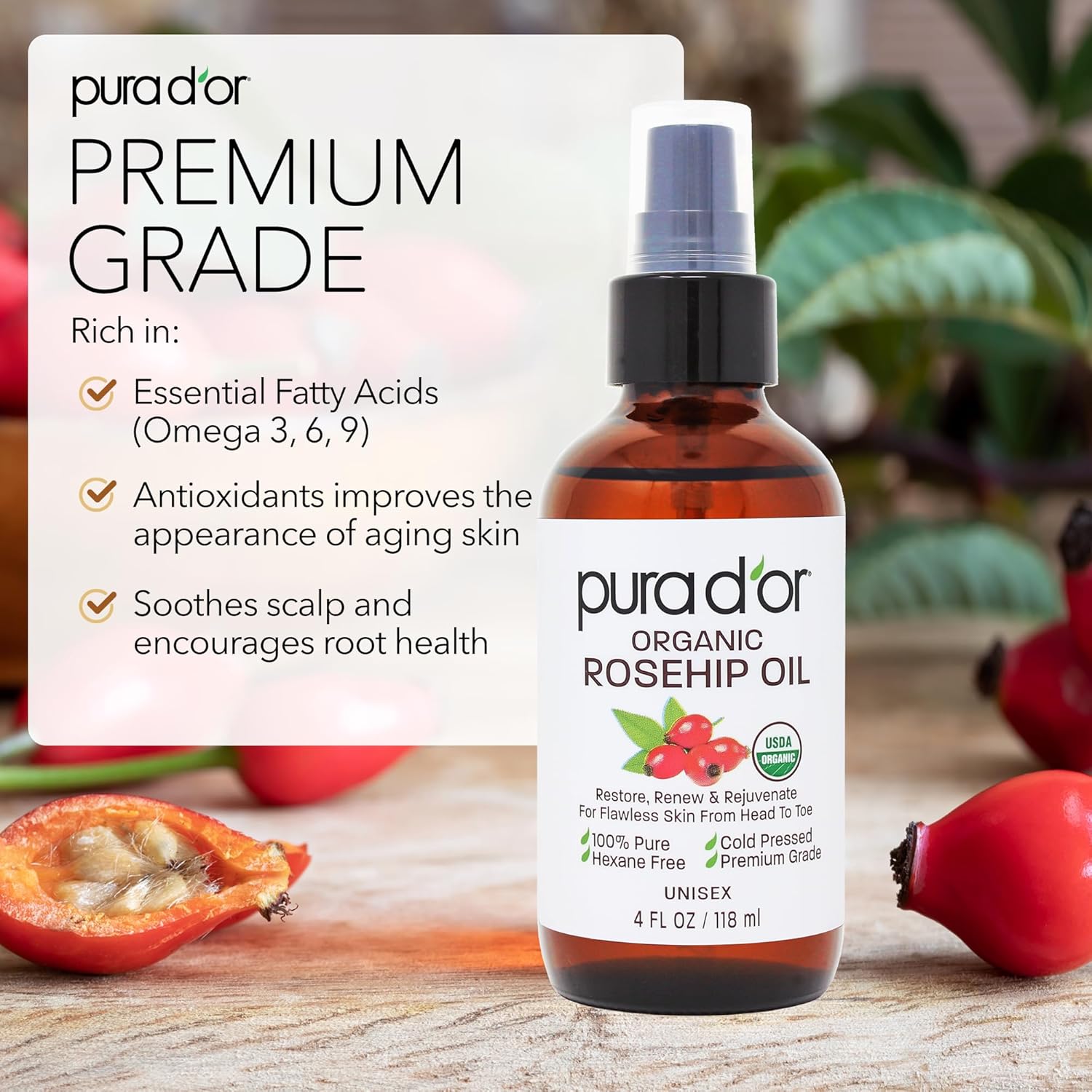 Thumbnail 2 de PURA D'OR Rosehip Seed Oil 4 oz