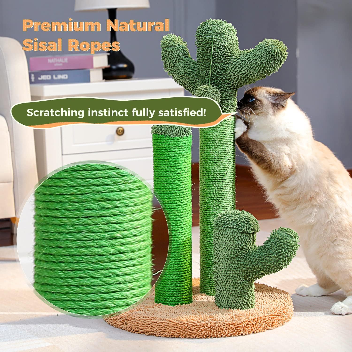 Thumbnail 4 de PAWZ Road Arbre à chat griffoir « Cactus » en sisal – ensemble 3 poteaux (taille L 68,5 cm), marron