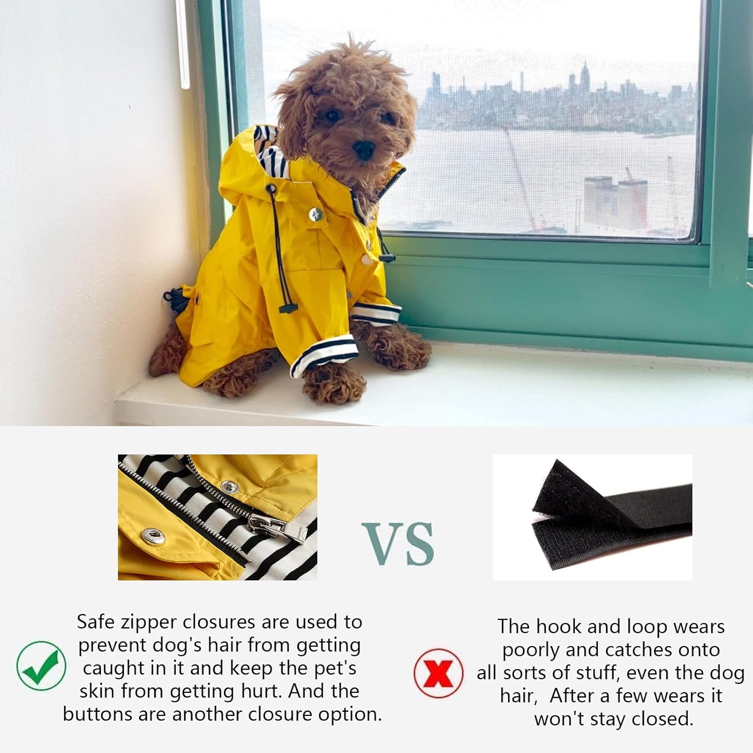 Thumbnail 5 de Morezi Dog Zip-Up Raincoat with Removable Hood and Reflective Buttons (Light Green) – Rain/water resistant for small to medium dogs