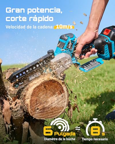 Detalle de SEESII Mini Motosierra 6'' con batería dual y rendimiento sin escobillas