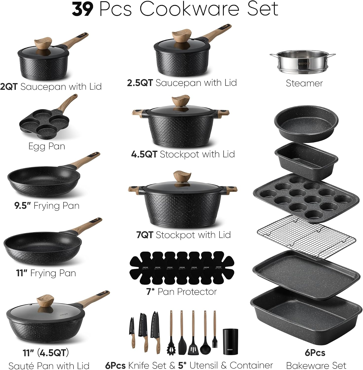 Thumbnail 1 de CAROTE A16440 39-Piece Nonstick Cookware Set with Bakeware, Induction Compatible