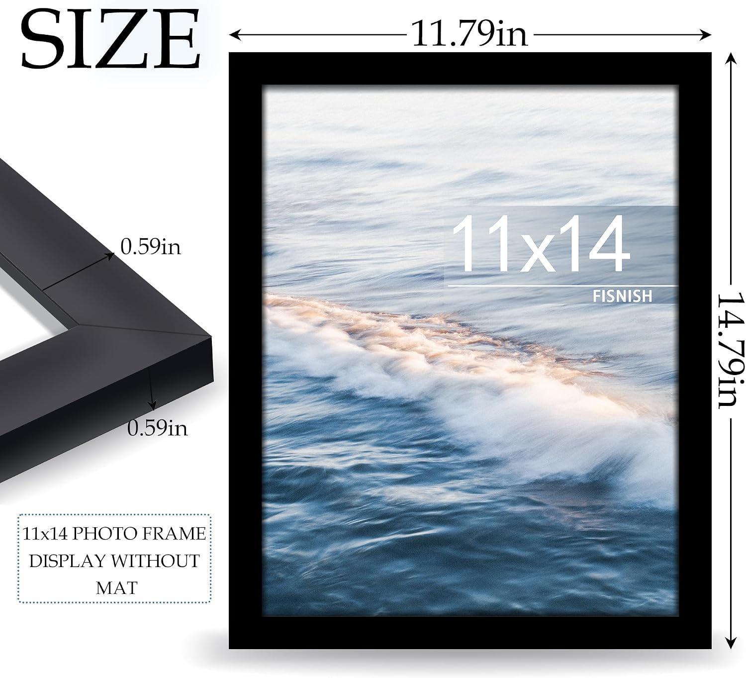 Detalle de Fisnish 11x14 Picture Frame: Versatile Black Frame for Tabletop or Wall Display