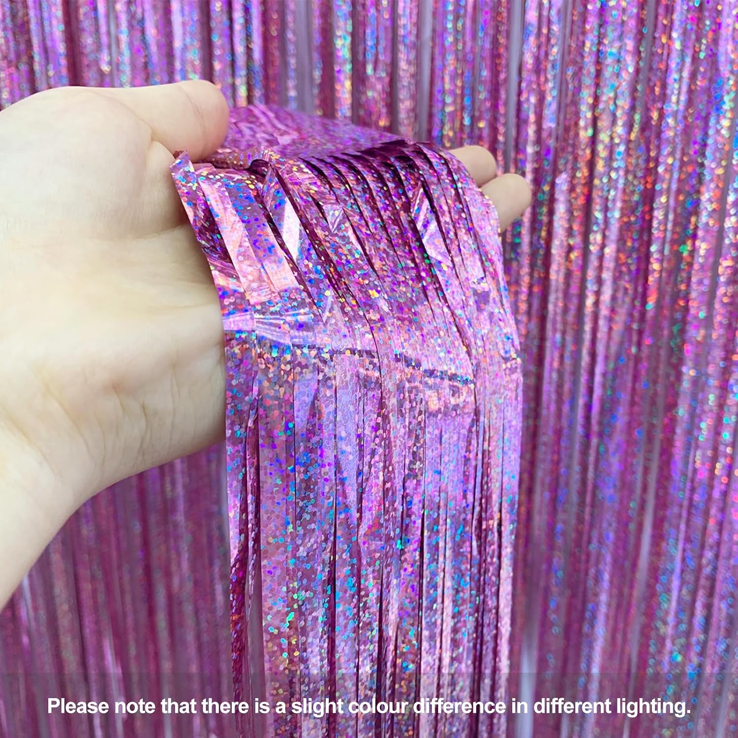 Detalle 2 de Lericttor 2Pcs 3.3ft x 8.2ft Pink Glitter Foil Curtain Backdrop (2 Pack) for Parties