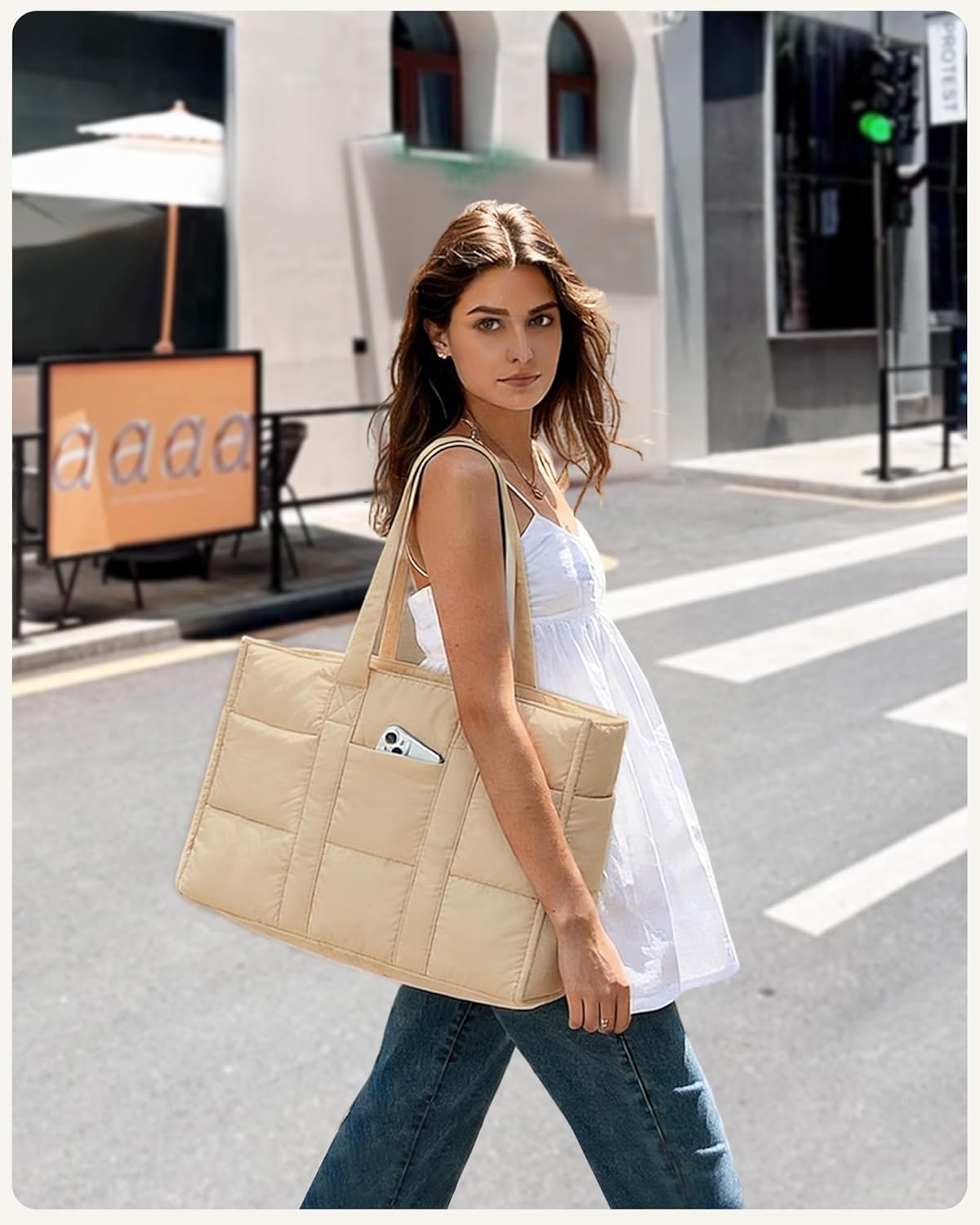 Detalle de Oscaurt Large Tote Bag Puffy Handbag for Women with 16 Pockets