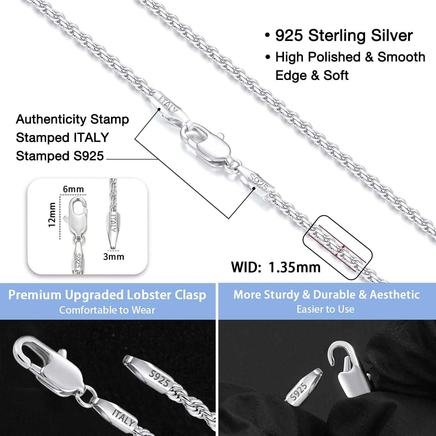 Detalle de Jewlpire Rope Chain Necklace, 1.35mm
