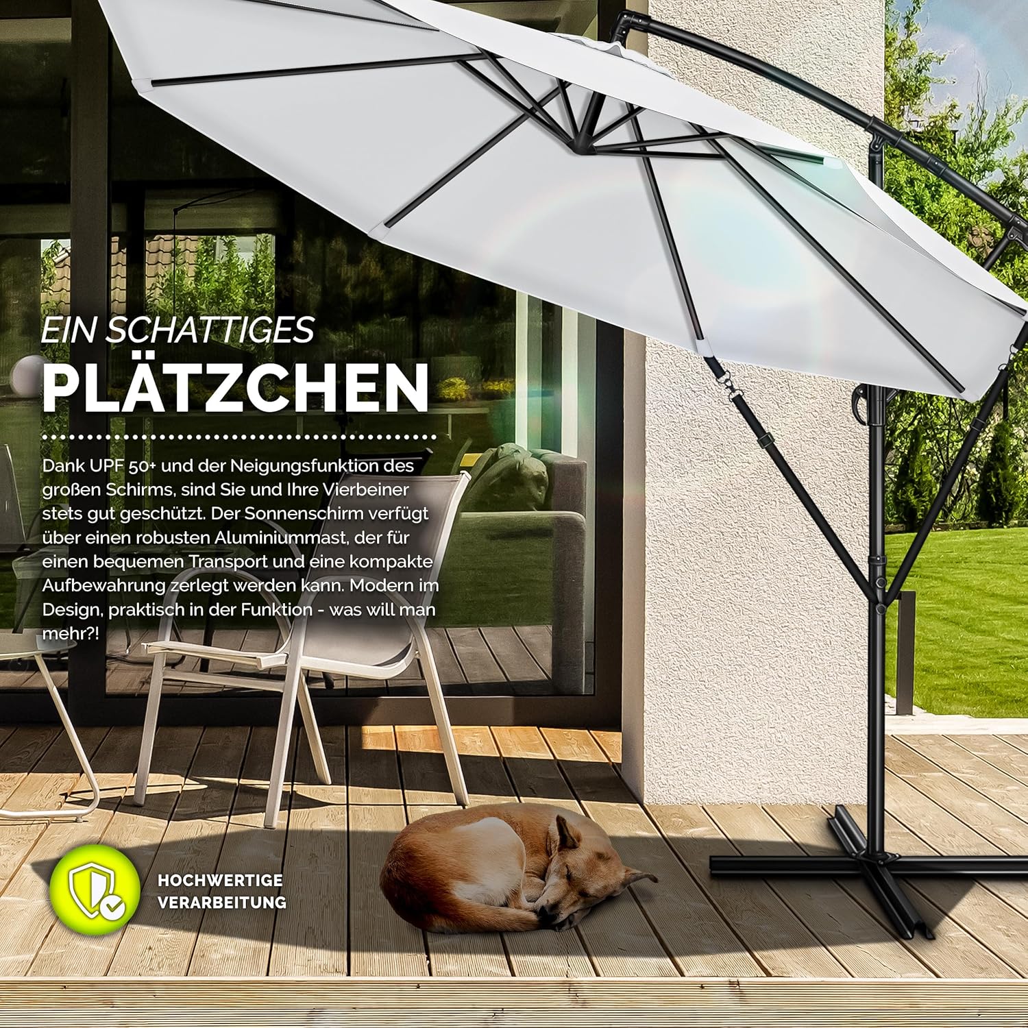 Thumbnail 6 de tillvex Alu Ampelschirm Ø 300 cm mit Kurbel – UV-Schutz, Windschutz, 360° Drehung