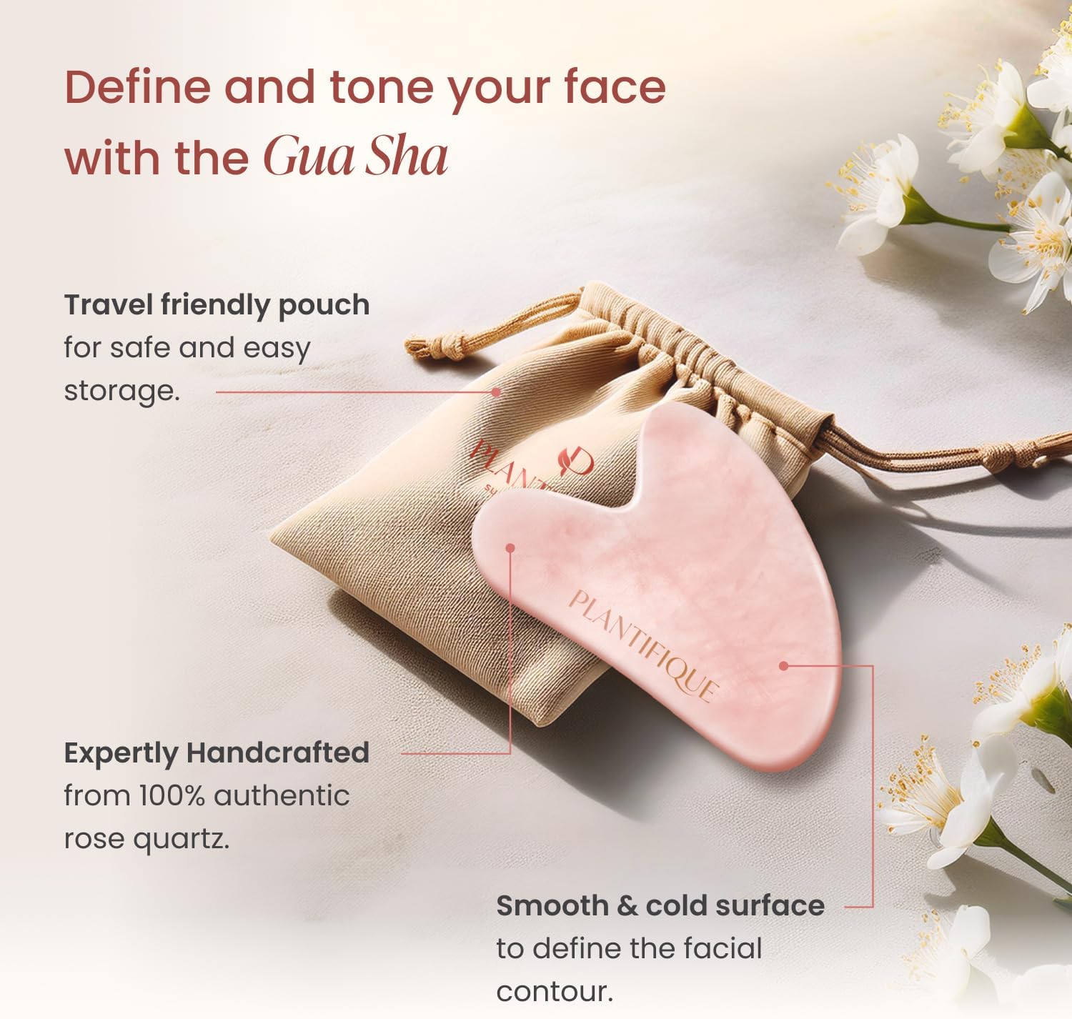 Detalle de PLANTIFIQUE Rose Quartz Gua Sha & Korean Face Serum Set (30ml) – Hydrating & Even Tone