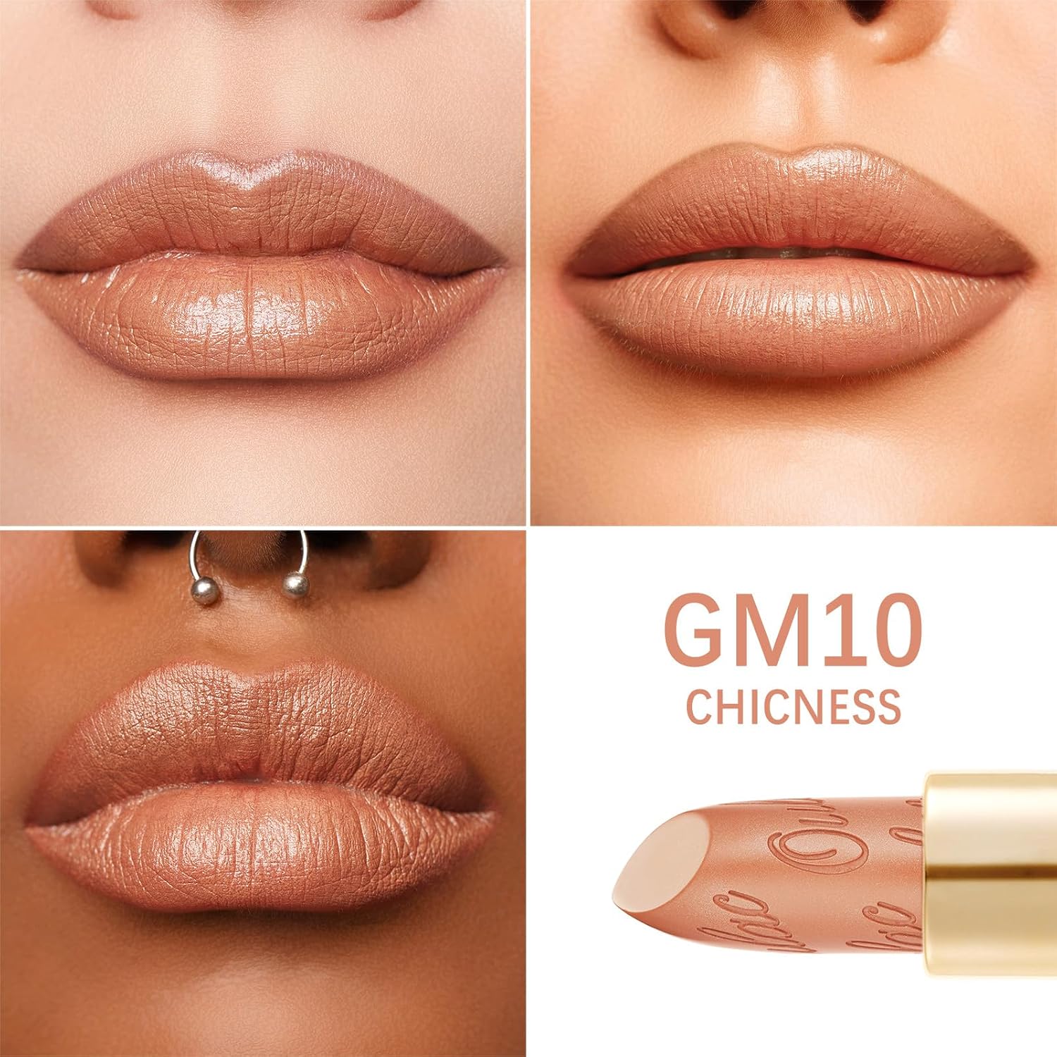 Detalle de OULAC Metallic Glanz Lippenstift „Champagner“ – veganer Lippenstift mit perlenden Schimmerpigmenten