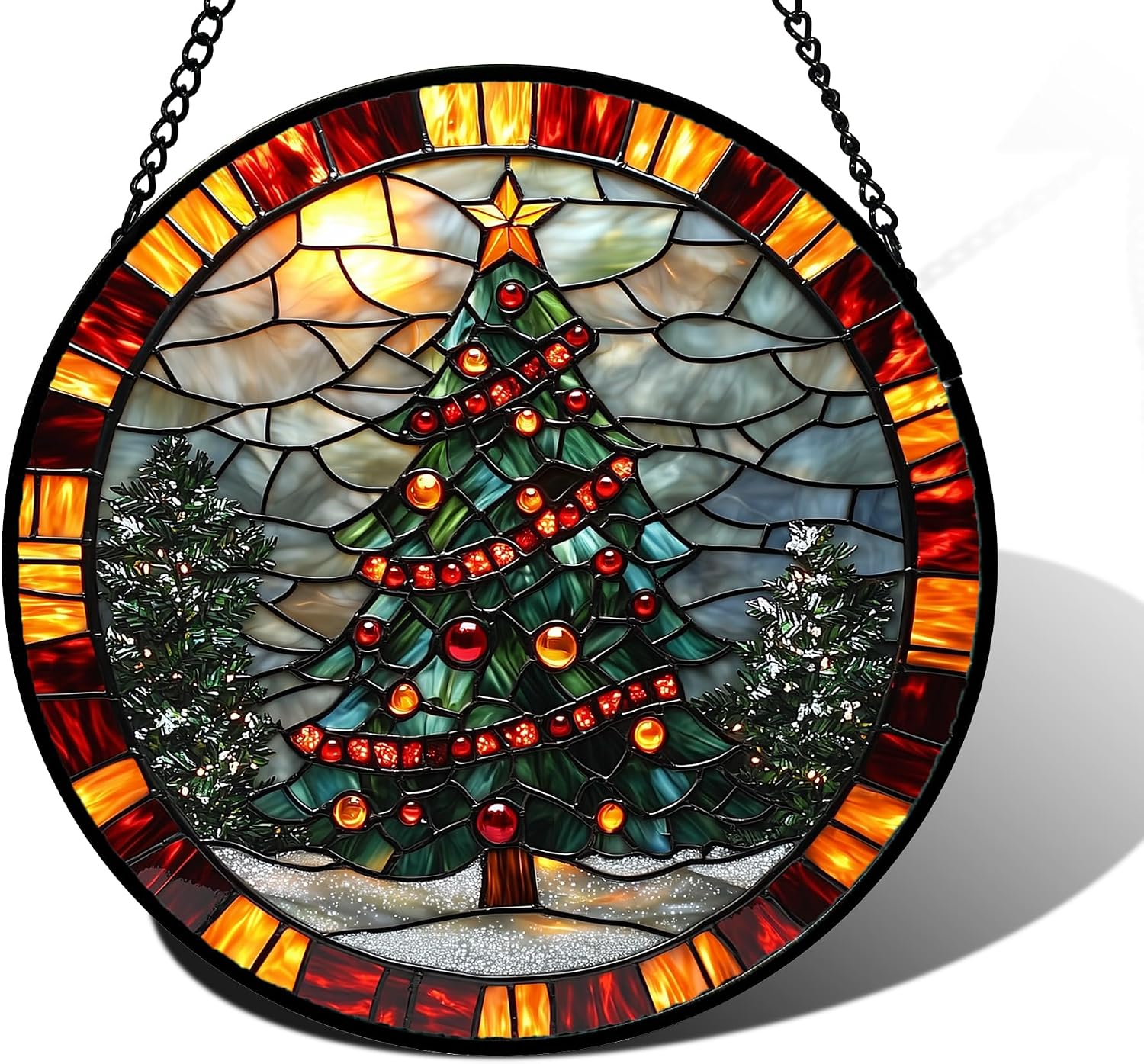 Detalle de Stained Glass Christmas Tree Suncatcher, 9.8-inch