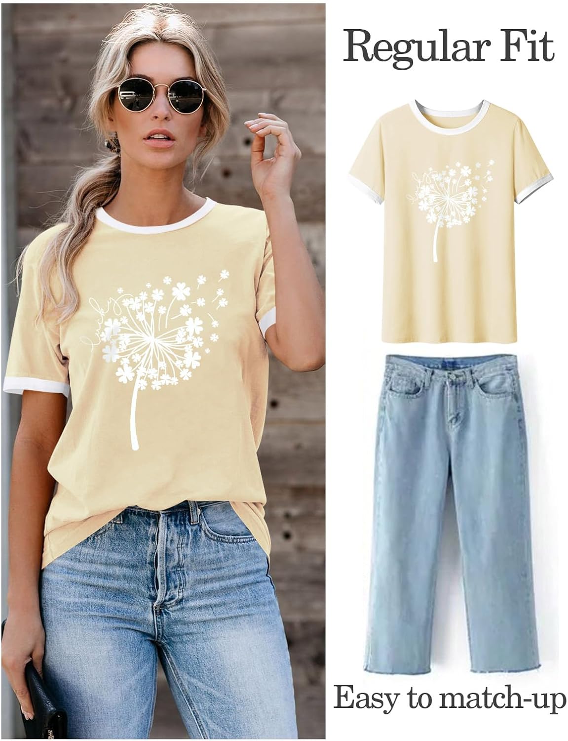 Thumbnail 1 de WIEIYM Women's Dandelion Bird Print T-Shirt – Casual Summer Tee