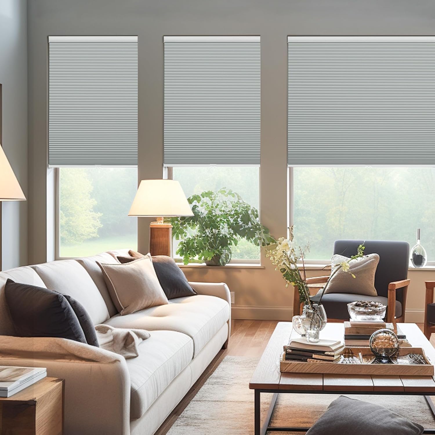 Detalle de Changshade Shade Cordless Cellular Window Shade, 24" x 48", Gray Blackout