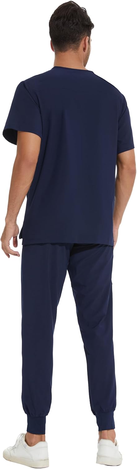 Detalle 2 de COZYFIT Men Scrubs Set: Stretch V-Neck Top & Yoga Waistband Jogger Pants with 8 Pockets