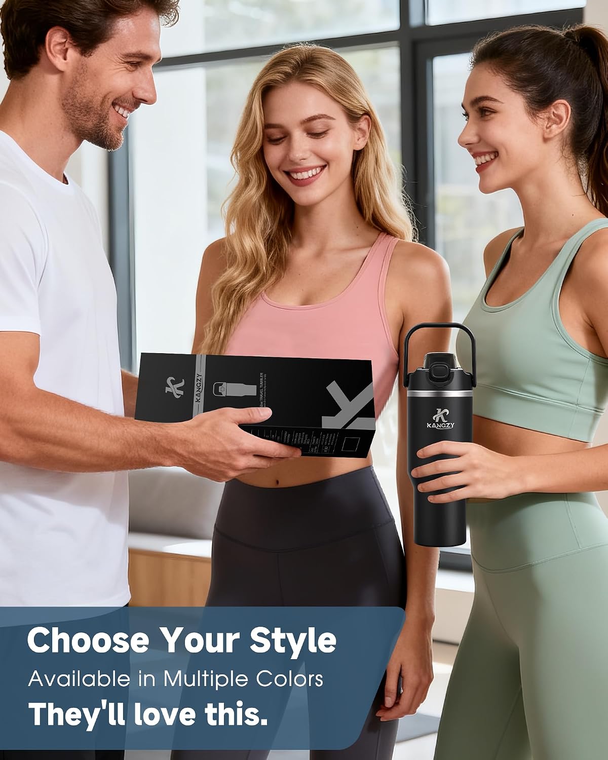 Thumbnail 6 de KANGZY 1L/32oz Vacuum Insulated Metal Water Bottle with 2-in-1 Straw & Spout Lid – Jet Black