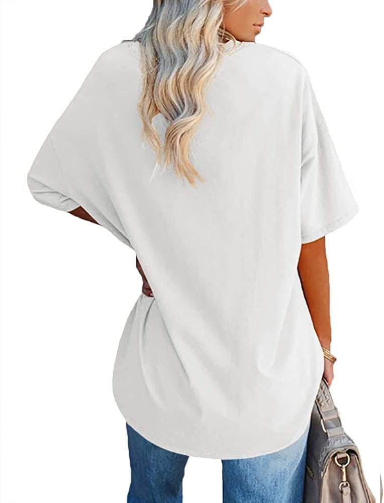 Detalle de Ebifin Damen Oversize Rundhals T-Shirt – lockeres Basic-Top für Sommer