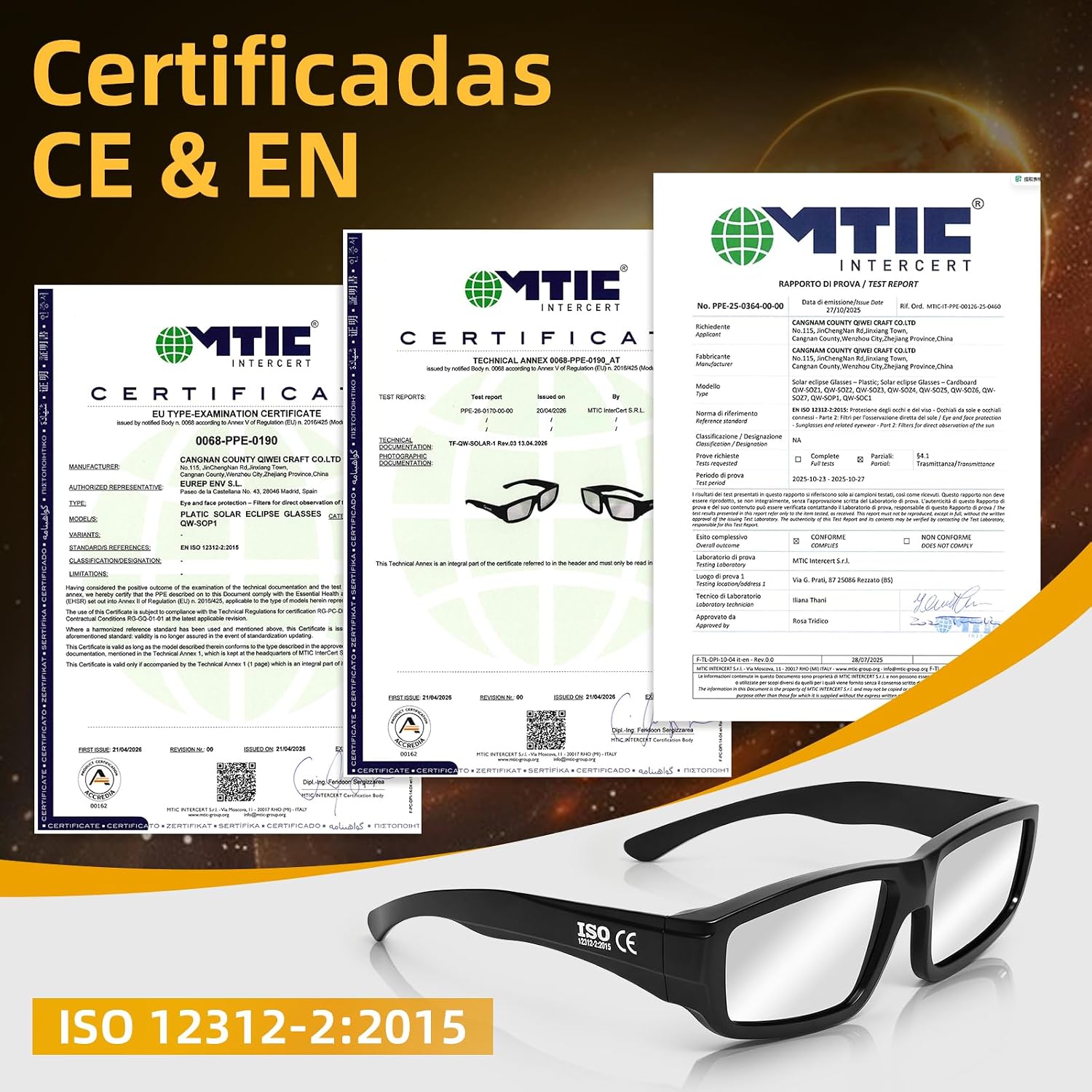 Thumbnail 2 de QIWEI Gafas Eclipse Solar Homologadas 2026 [Pack 3] – Seguridad y confort para toda la familia