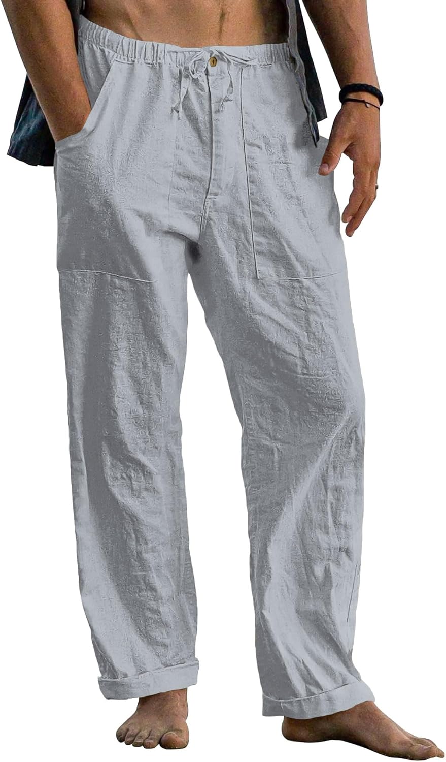 Thumbnail 6 de Cegerne Pantaloni in Lino Uomo Lunghi Leggeri con Vita Elastica e Coulisse