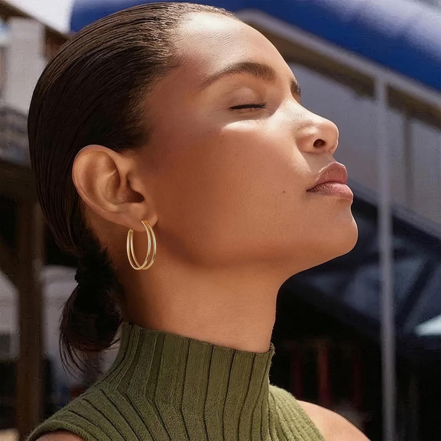 Detalle 2 de Gacimy Double Hoop Earrings with 925 Sterling Silver Posts