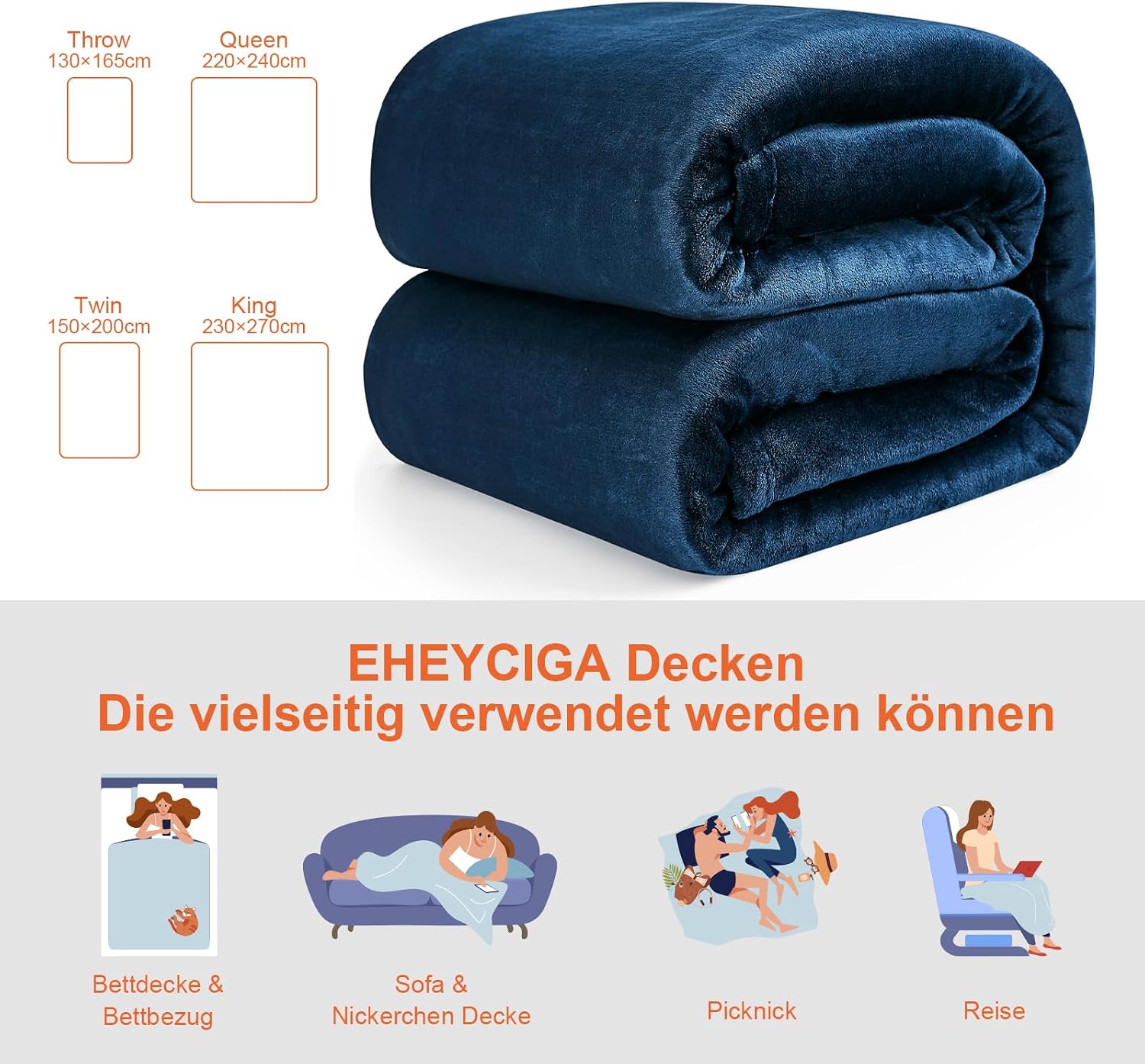 Thumbnail 4 de EHEYCIGA fleece blanket 150x200cm navy