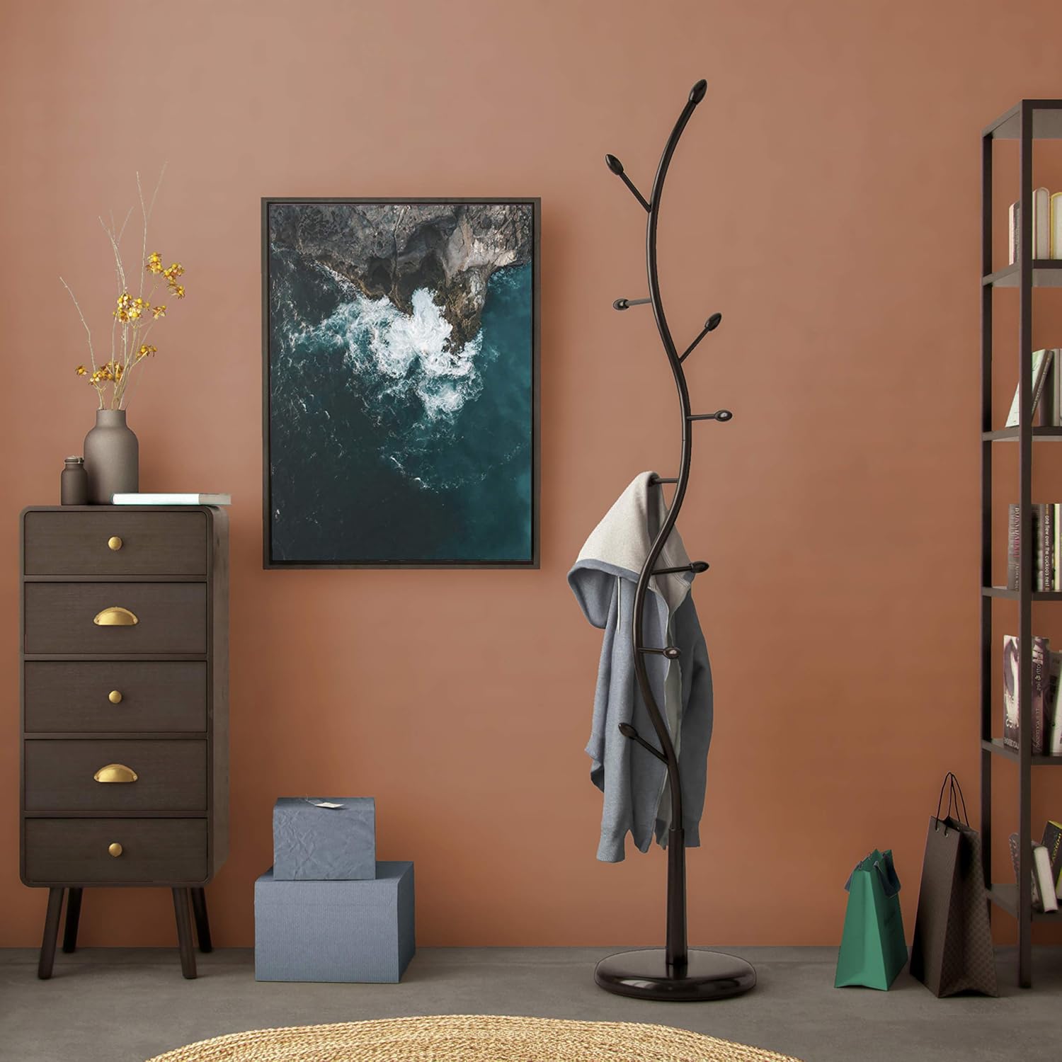Thumbnail 2 de VERSA Swindon: Appendiabiti da Terra in stile minimalista con 9 ganci, Nero, 185 x 32 x 32 cm