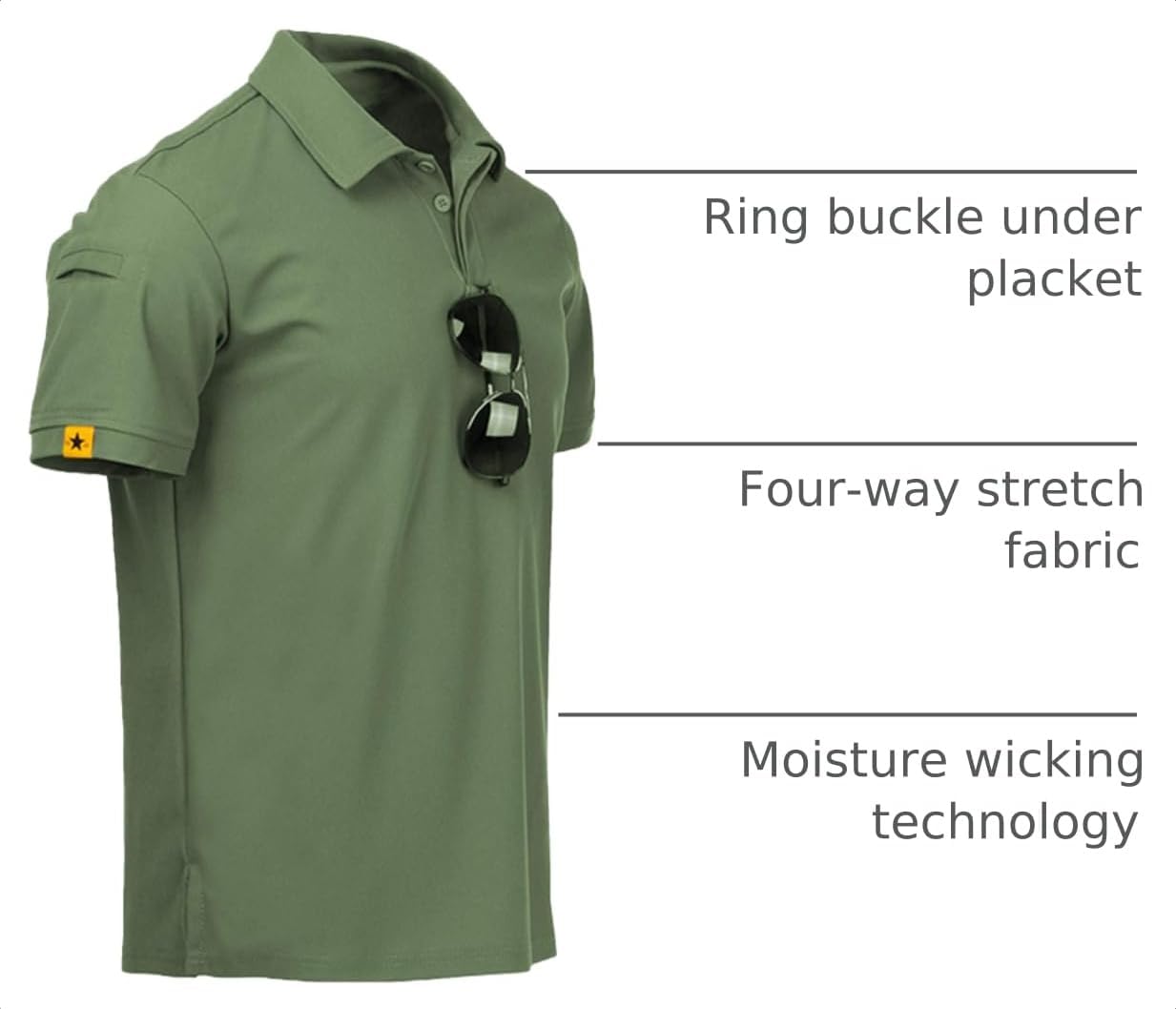 Detalle 2 de ZITY Men's Polo Shirt Short Sleeve – Athletic Golf Polo with Tactical Features