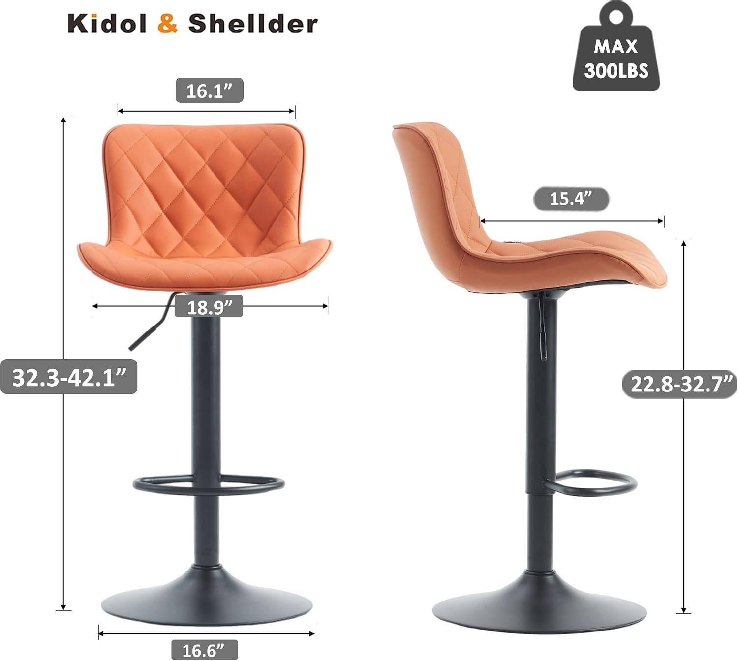 Detalle de Kidol & Shellder BLTCA-1932 Swivel Bar Stools, Set of 2, Rust Red Faux Leather