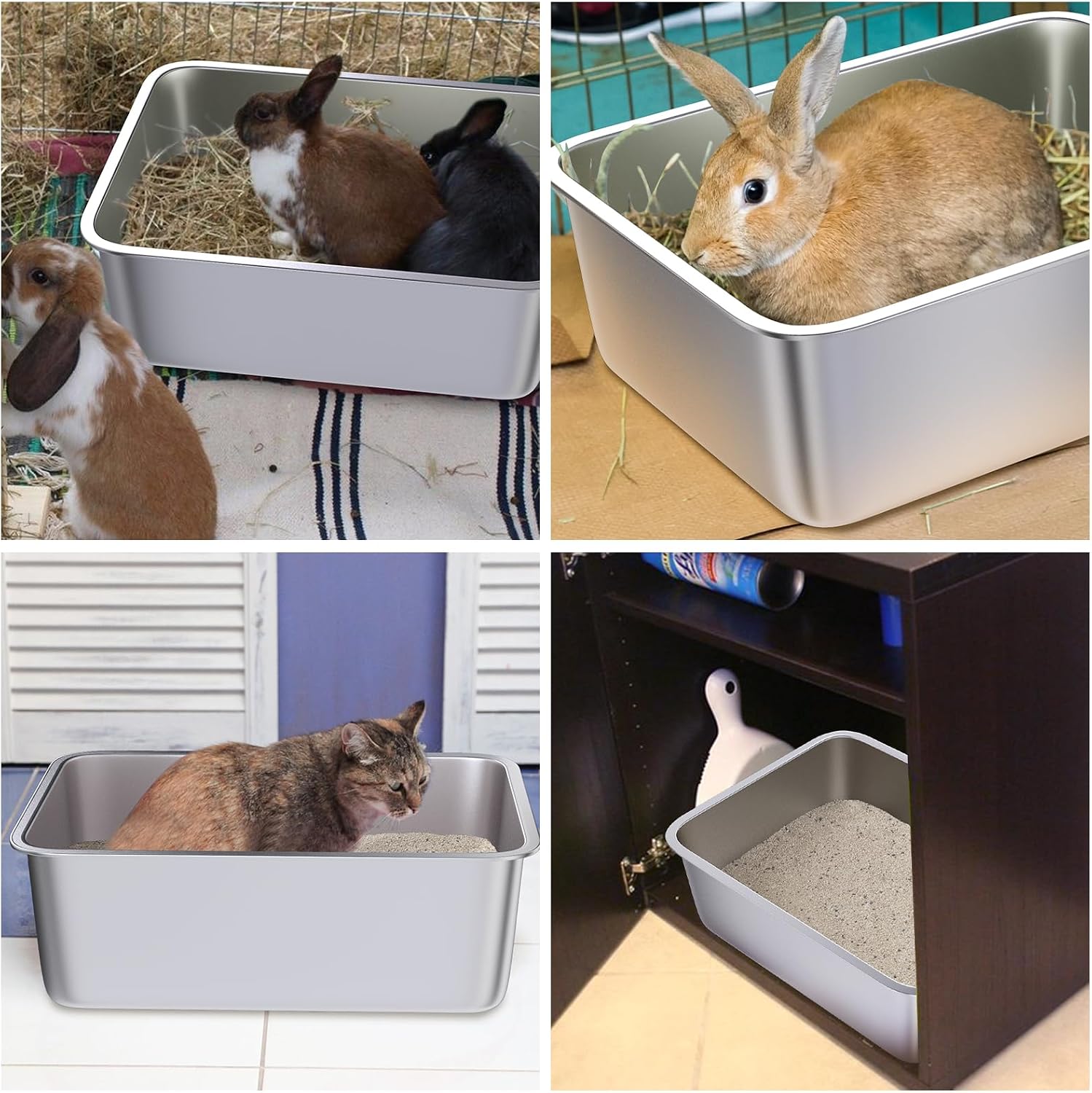 Thumbnail 4 de Holintan Litter Box Stainless Steel Cat Litter Pans, 2-Pack, 17.7 x 13.7 x 6 in